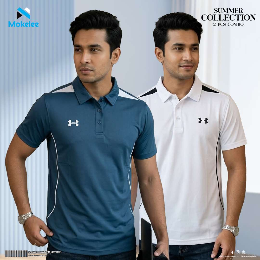 White & Dip Blue Premium Mash Polo Shirt 2 pcs Combo - Image 1