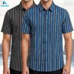 Premium 2-Piece Microfiber Shirt Combo - Black Stripe & Navy Blue Stripe
