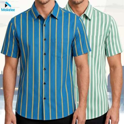 Premium 2-Piece Microfiber Shirt Combo - Royel Blue Stripe & Pest-White Stripe