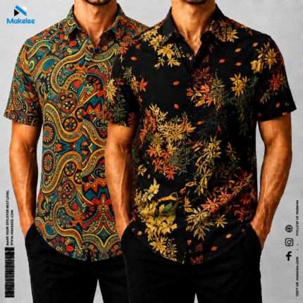 Premium 2-Piece Microfiber Shirt Combo - Multicolor & Black Floral