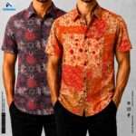 Premium 2-Piece Microfiber Shirt Combo - Orange Ethnic & Navy-Maroon