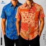 Premium 2-Piece Microfiber Shirt Combo - Orange Ethnic & Petrol Blue
