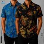 Premium 2-Piece Microfiber Shirt Combo - Petrol Blue & Black Floral