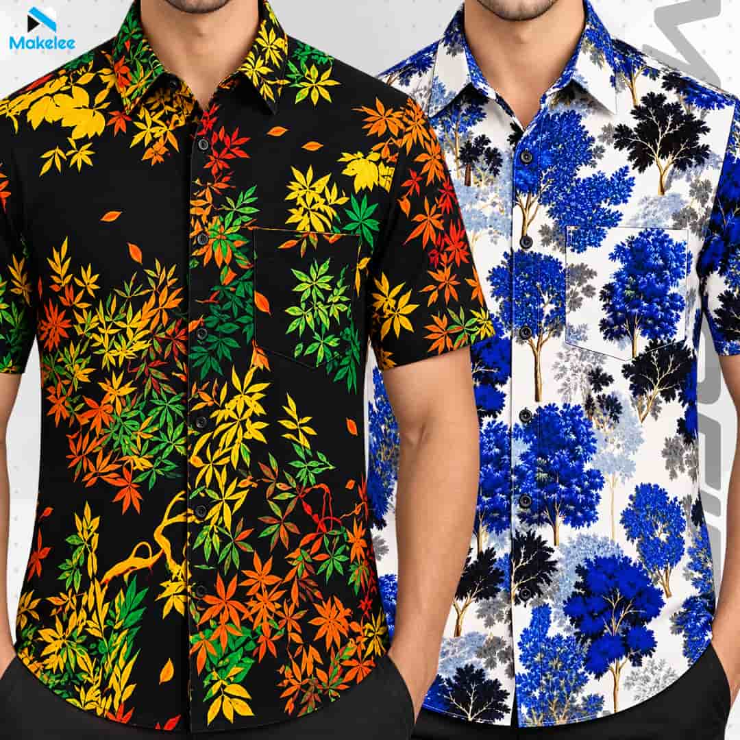 Black Floral & White-Blue Floral.jpg Premium 2-Piece Microfiber Shirt Combo - Black Floral & White-Blue Floral - Image 1
