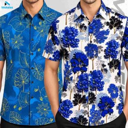 Premium 2-Piece Microfiber Shirt Combo - Petrol Blue & White-Blue Floral