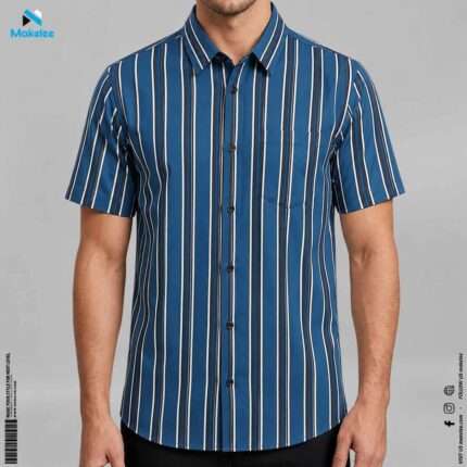 Premium Casual Microfiber Shirt - Navy Blue Stripe
