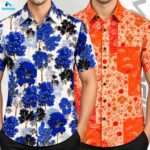 Premium 2-Piece Microfiber Shirt Combo - White-Blue Floral & Orange Ethnic